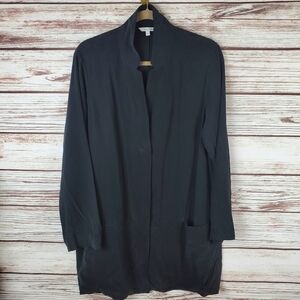 John Mark Womens Large 100% Black Silk Oversized Lightweight Zip Jacket